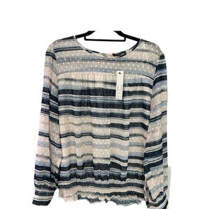 Belldini NWT Blue and Cream Elastic Waist Striped Blouse Size 2X